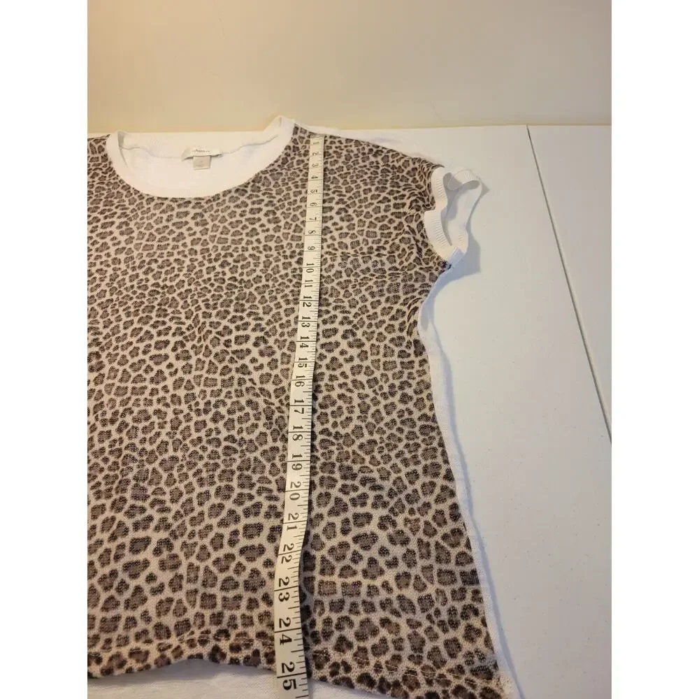 CJ Banks Tan Leopard Print Knit Semi Sheer Short Sleeve Top Women's Size‎ 1X